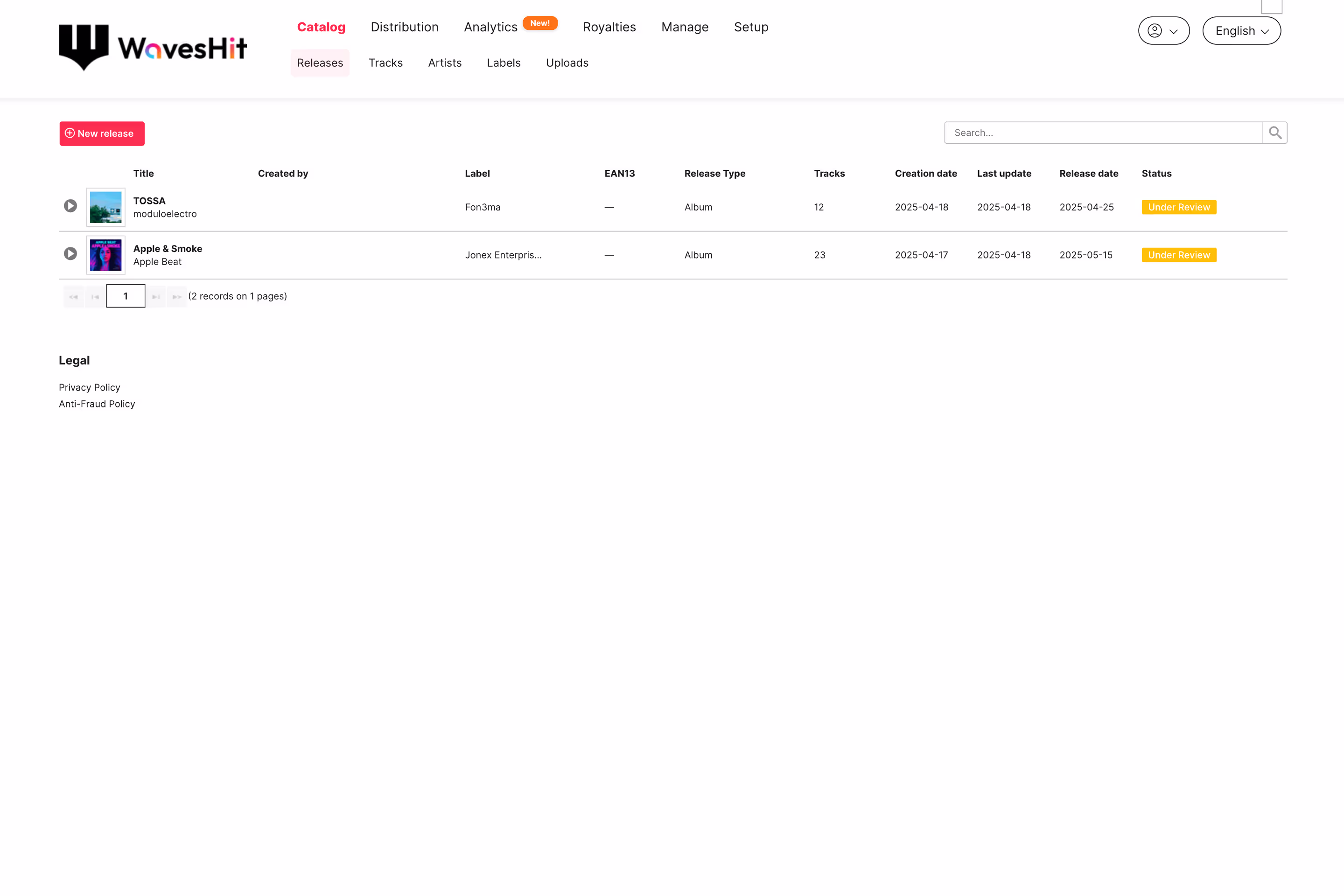 Dashboard mockup