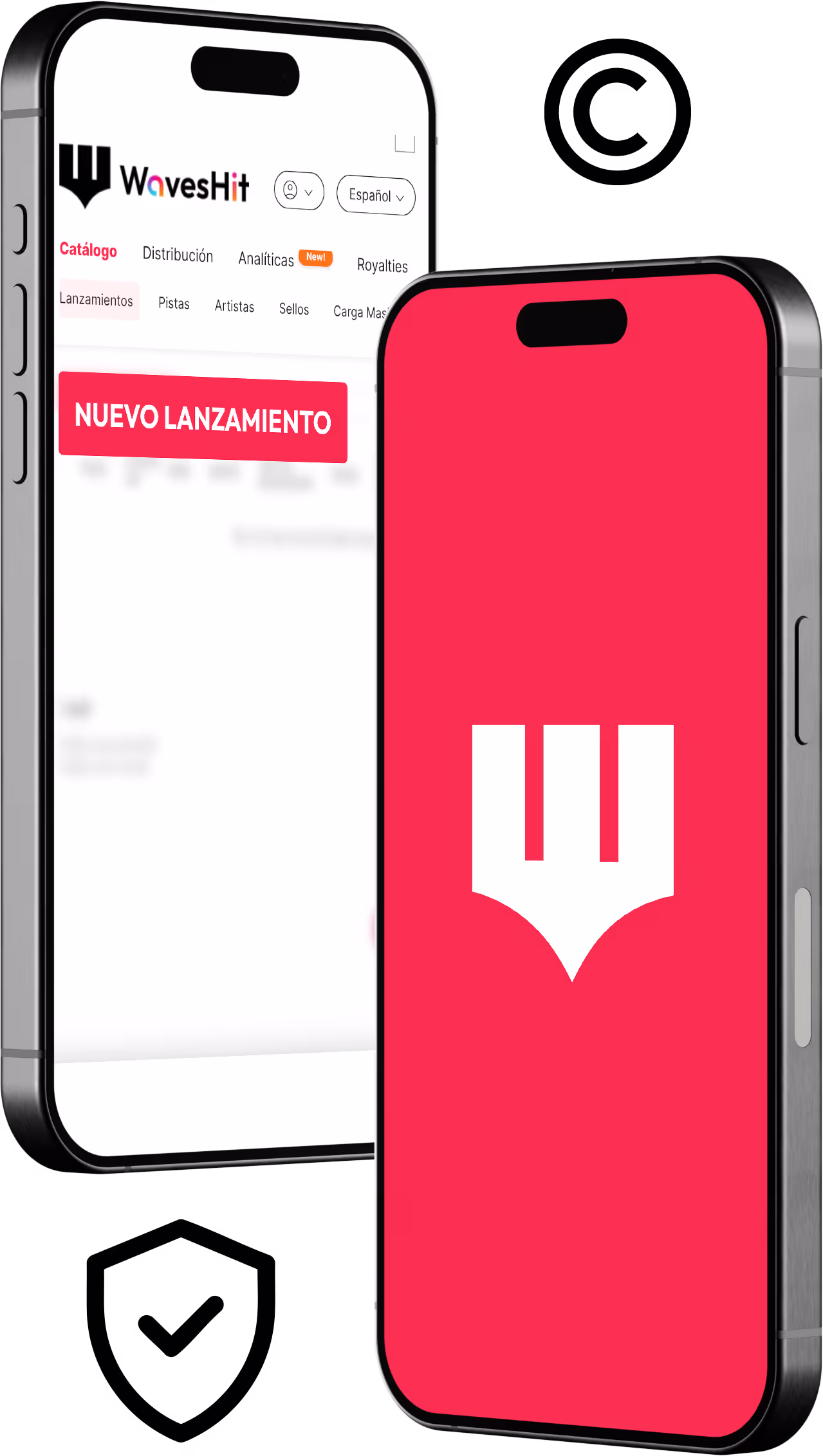 Imagen de dos celulares con ejemplo de uso para la platadorma Waves Hit